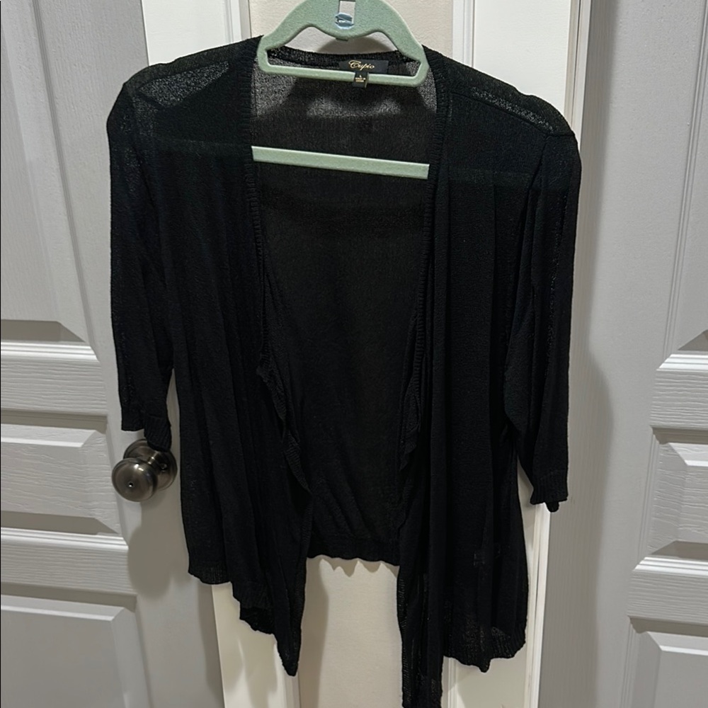 Cupio Black Camisole 3/4 sleeve Lightweight Textured Design